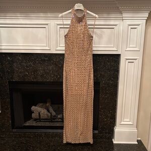 Zara embellished studded halter maxi long dress with back slit sz.S